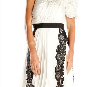 Self-Portrait One Shoulder White Dress with Black Lace